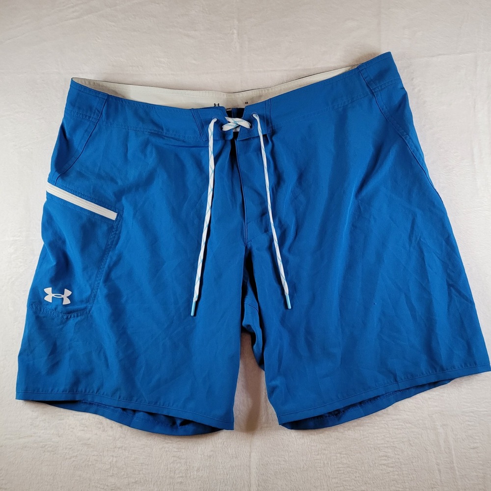 Under Armour Mens Blue Board Shorts Swim Trunks Size 42 Loose Fit Zipper Pocket
